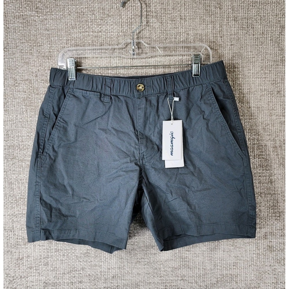 Maamgic Classic Fit Cotton Chino Shorts Men 31 Gray Green Elastic Waist NWT